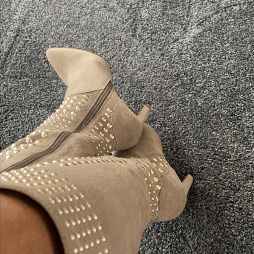 Taupe suede tall under knee boot